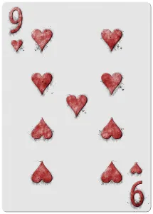 Nine of Hearts Playing Card Hand Drawn
