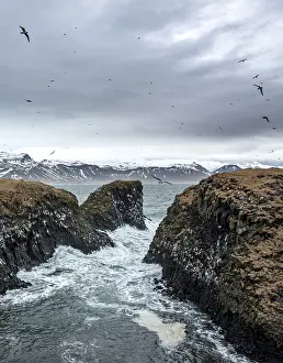 Heavy sea at the coast in a small bay