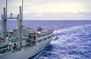 Helicopter on deck, aft end RFA Lyness ship in Atlantic Ocean, Royal Navy, slide dated April 1972