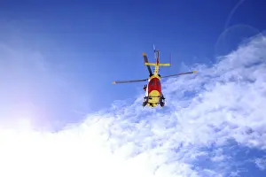 Helicopter in mountains - France Alps - nature and transportation background