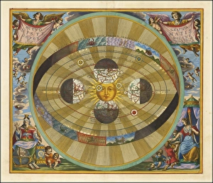 Heliocentric model of the universe, as proposed by Nicolaus Copernicus, 1660, digital improved reproduction of a work of Andreas Cellarius (1596 - 1665)