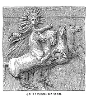 Helios, Metope of Troy, an illustration from Meyers Konversations-Lexikon