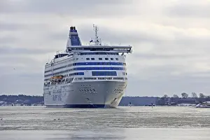 HELSINKI, FINLAND, JANUARY 25, 2017: Silja Symphony cruise ferry arrives at South Harbour