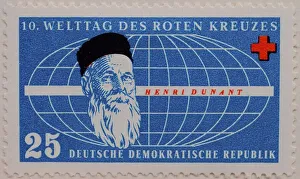 Henry Dunant, portrait on a stamp for the 10th World Day of the Red Cross