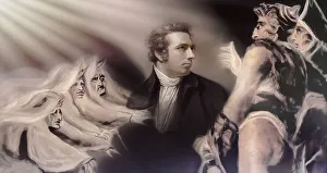 Henry Fuseli or Johann Heinrich Fuessli, 1741 - 1825, Swiss painter, draughtsman and writer, digitally edited after Northcote, 1778, Prophecy from the witches, scene from The Tragedy of Macbeth by William Shakespeare
