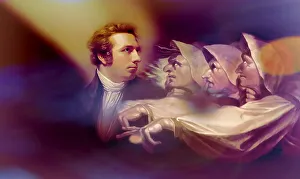 Henry Fuseli or Johann Heinrich Fuessli, 1741 - 1825, Swiss painter, draughtsman and writer, digitally edited after Northcote, 1778, Prophecy from the witches, scene from The Tragedy of Macbeth by William Shakespeare