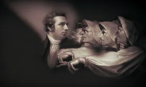 Henry Fuseli or Johann Heinrich Fuessli, 1741 - 1825, Swiss painter, draughtsman and writer, digitally edited after Northcote, 1778, Prophecy from the witches, scene from The Tragedy of Macbeth by William Shakespeare