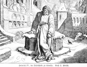Henry IV in the castle courtyard at Canossa in 1077