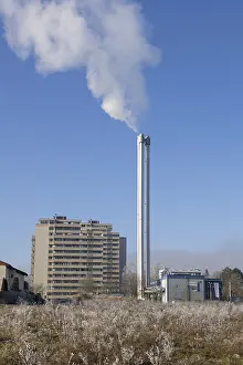 High chimney with smoke emission