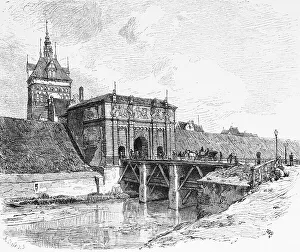 High gate with stock tower, city gate 16th century
