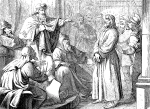 The High Priest Caiaphas interrogates Jesus