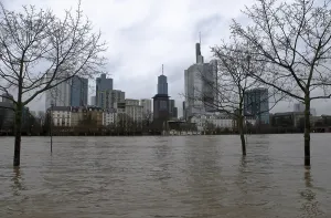 High water and view of the financial district