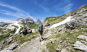 Hiker, mountaineer on hiking trail
