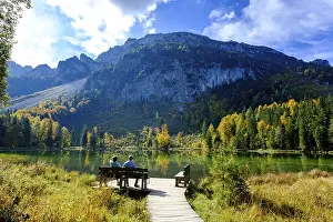 Hikers at the Frillensee near Inzell