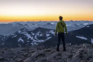 Hikers at the top of Skala, view of mountain panorama