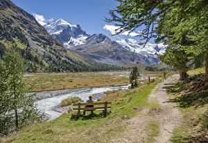 Hiking trail and glacier stream in the Roseg Valley