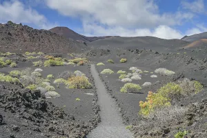 Hiking trail in the lava field at Volcan de Teneguia