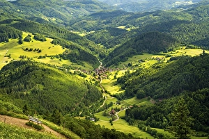 Category Mountain Landscapes Prints: Hilly landscape with a village