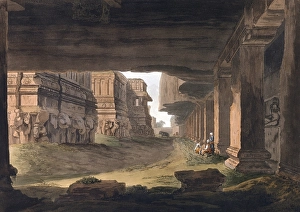 The Hindu Kailasa Temple of Ellora in the state of Maharashtra is the largest rock-cut temple in India carved out of a natural rock outcrop, ca 1880, digitally enhanced reproduction of a 19th century model
