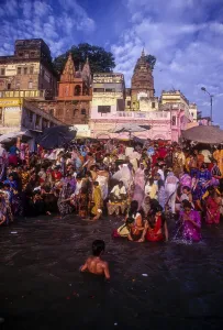 Hindu religious morning rituals in the Ganges Ganga River