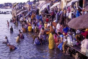 Hindu religious morning rituals in the Ganges Ganga River