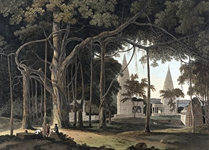 Hindu temple in Agouree, on the Soane River, Bahar, India, ca 1880, digitally enhanced reproduction of a 19th century model, Asia