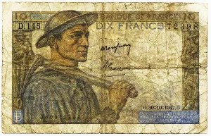 Historic banknote, 10 francs, 1942