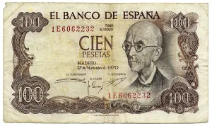 Historic banknote, 10 pesetas, image of the Spanish composer Manuel Maria de Falla y Matheu