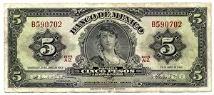 Historic banknote, 5 peso, Mexico