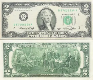 Historic banknote, two US dollars