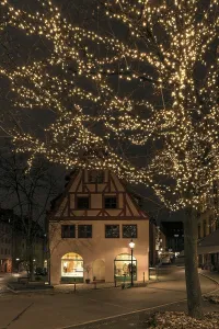 Historic bathhouse in evening illumination