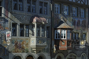 Historic building facades and bay windows in Stein am Rhein