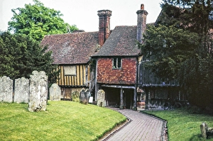 Historic buildings in the churchyard of Penshurst, Kent, England, UK 1960