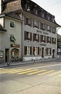 Historic buildings of the Hotel Falken Volkhaus, Solothurn, Switzerland, July 1959, Europe