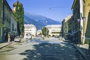 Historic buildings in main square main square town of Leinz, East Tyrol, Austria, Europe 1950s, Europe