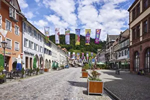 Historic buildings, old town, flower tubs