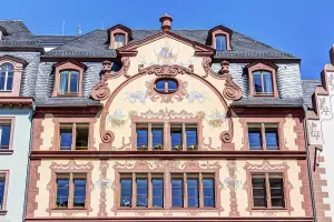 Historic buildings in the old town of Mainz at market square