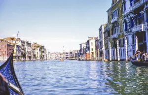 Historic buildings seen from a boat on the Grand Canal, Grand Canal, Venice, Italy, 1956, Europe