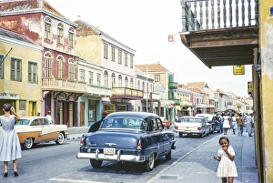 Historic buildings in a street in the historic centre of Willemstad, Curacao, Dutch Caribbean, early 1960s, South America