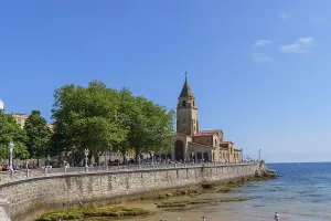 Historic church on the coast overlooking the sea on a sunny day