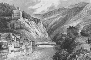 Historic city view, steel engraving