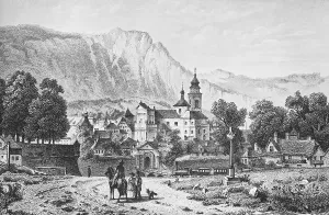 Historic cityscape, lithograph