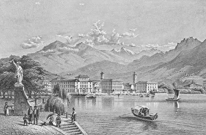 Historic cityscape, steel engraving