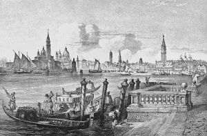 Historic cityscape, steel engraving
