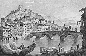 Historic cityscape, steel engraving