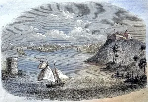 Historic, digitally restored reproduction of an original from the 19th centuryThe Monastery of La Rabida is a