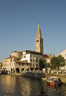 Historic district with leaning cathedral tower