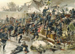 Historic drawing of the battle near Le Bourget on 30th October 1870