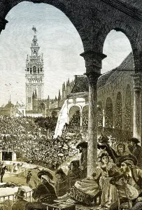 Historic drawing, bullfight in Seville