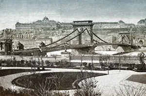 Historic drawing, city of Budapest